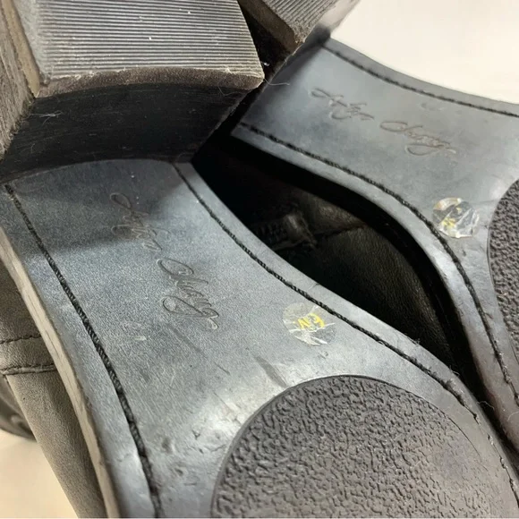 Arturo Chiang Black Leather Boots chunky heel, block heel, zipper, western, 6 - Picture 10 of 16